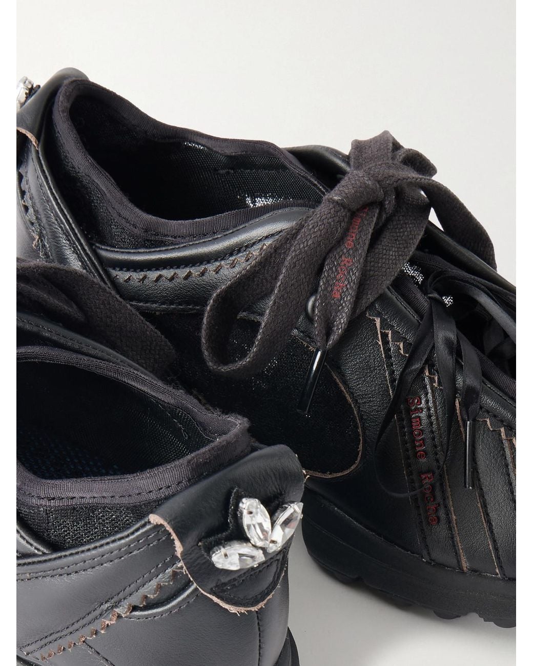 Simone Rocha Black Adidas Originals Clima Embellished Lace-Trimmed Leather Sneakers