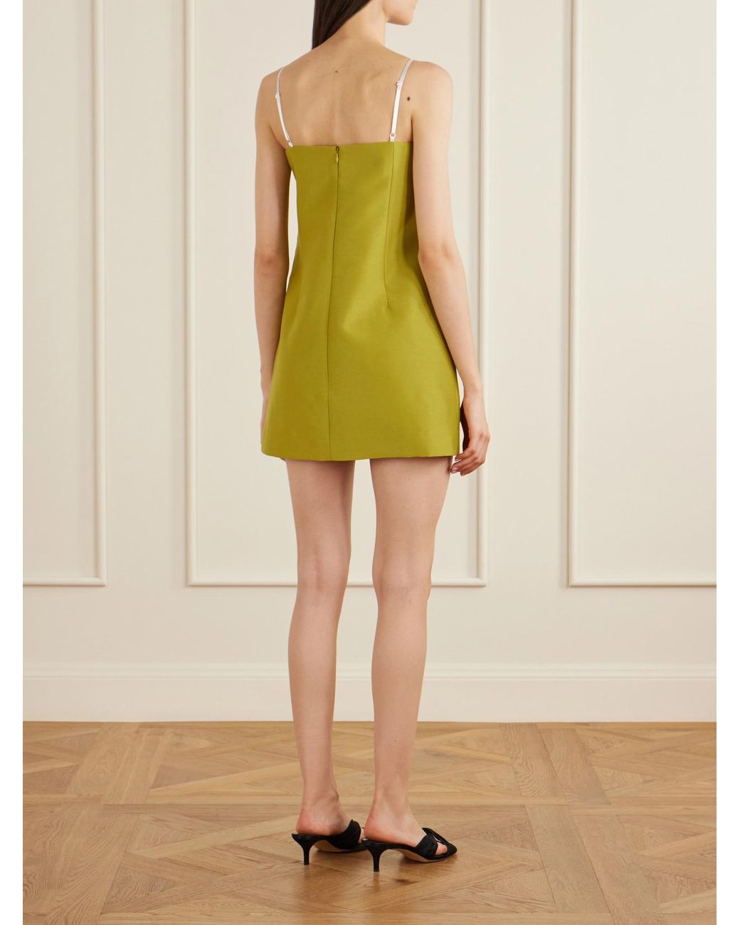 ShuShu/Tong Yellow Floral-Appliqué Bead-Embellished Crepe Bustier Mini Dress