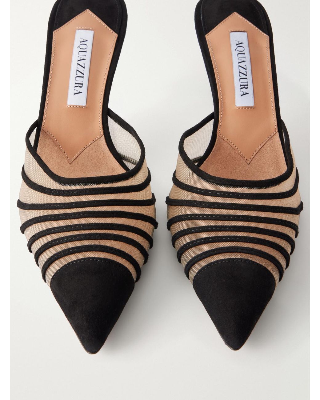 Aquazzura Black Dream Girl 65 Suede-Trimmed Mesh Mules