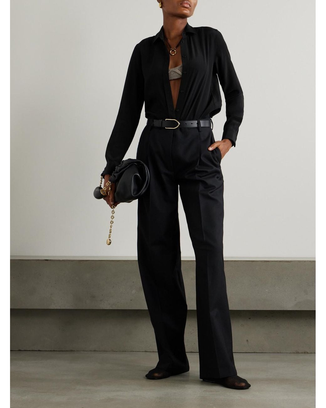Nili Lotan Black Gaia Silk-Crepe De Chine Shirt