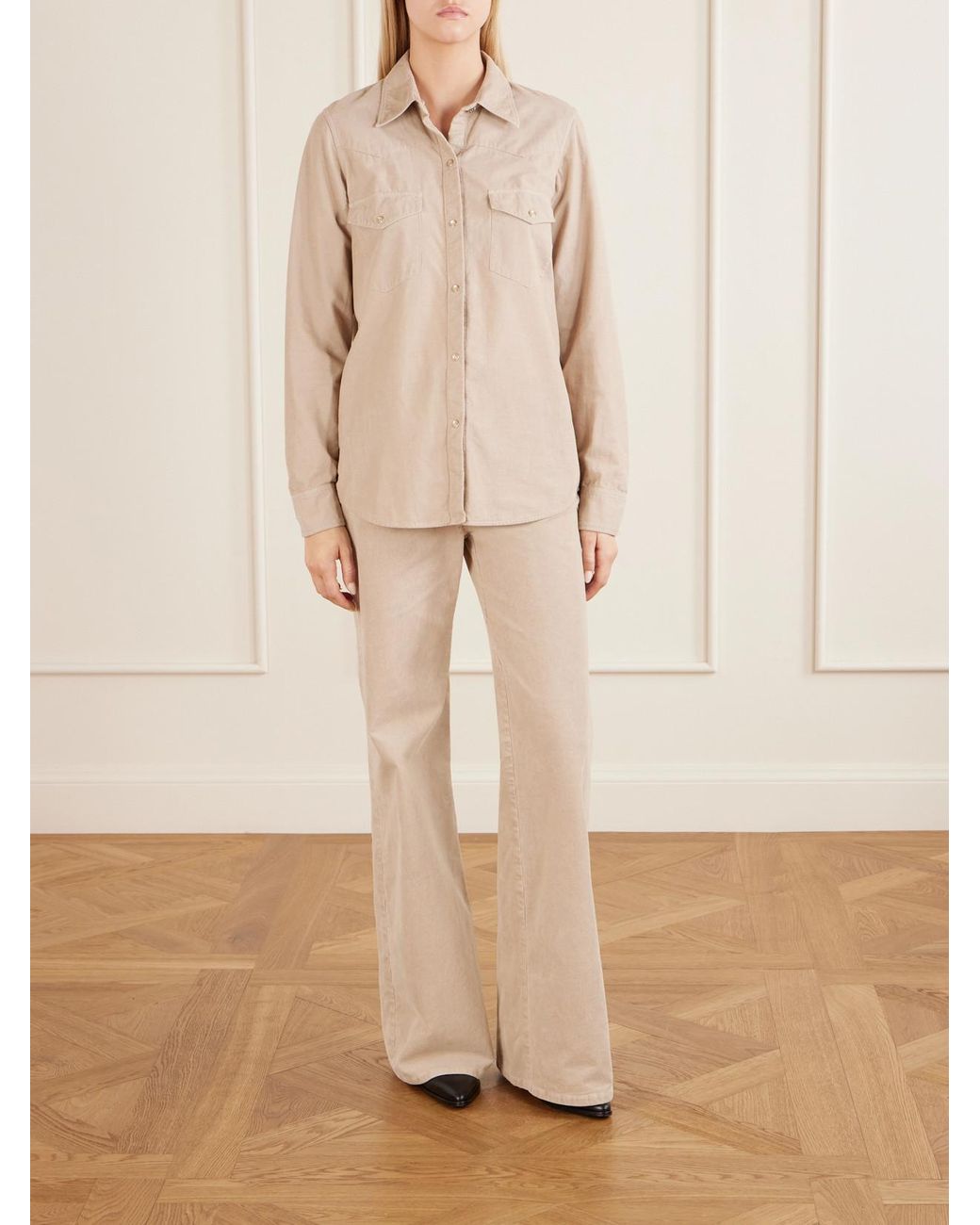 Nili Lotan Natural Florence Cotton-Blend Corduroy Flared Pants
