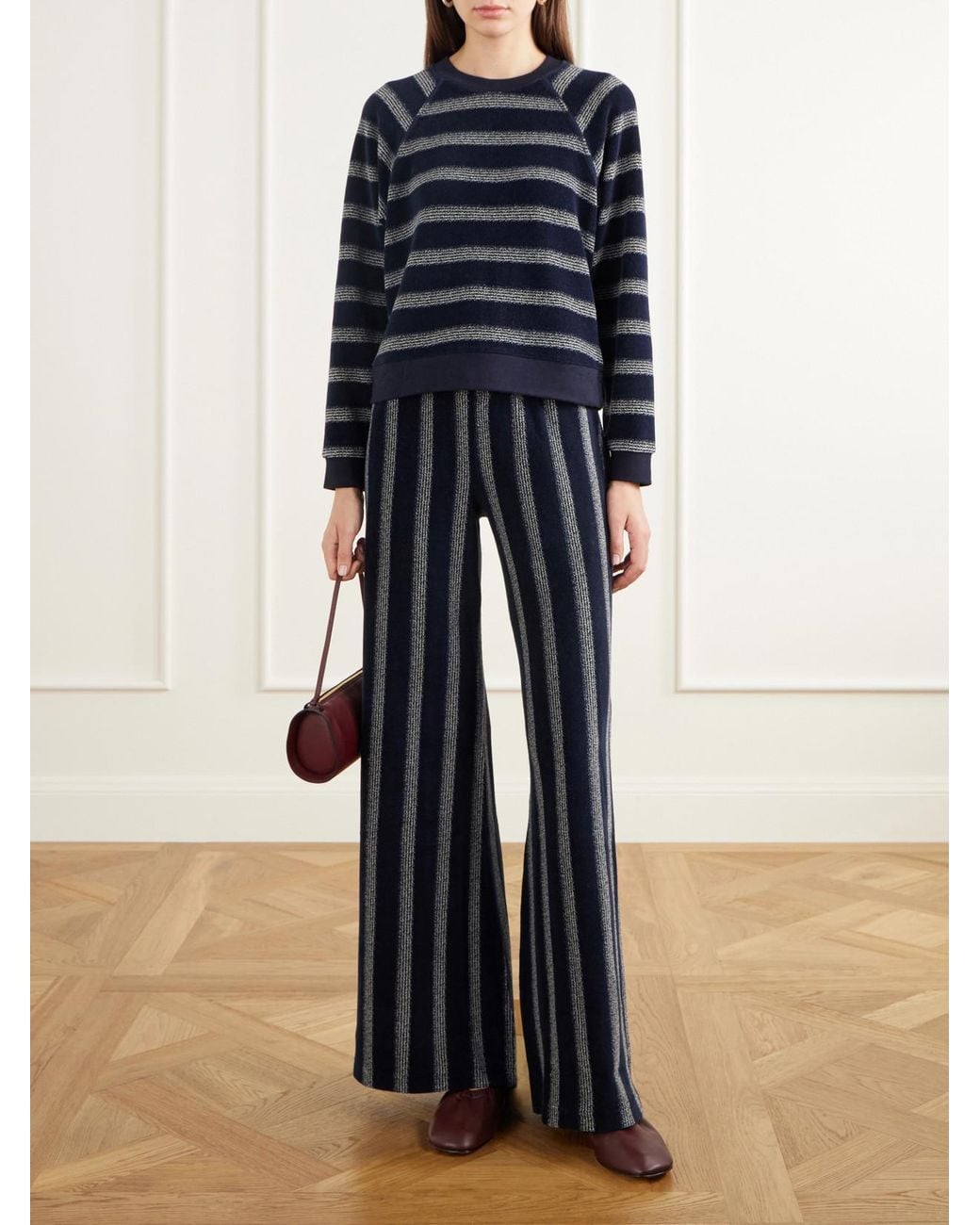 Suzie Kondi Blue Tilos Striped Velour Sweatshirt