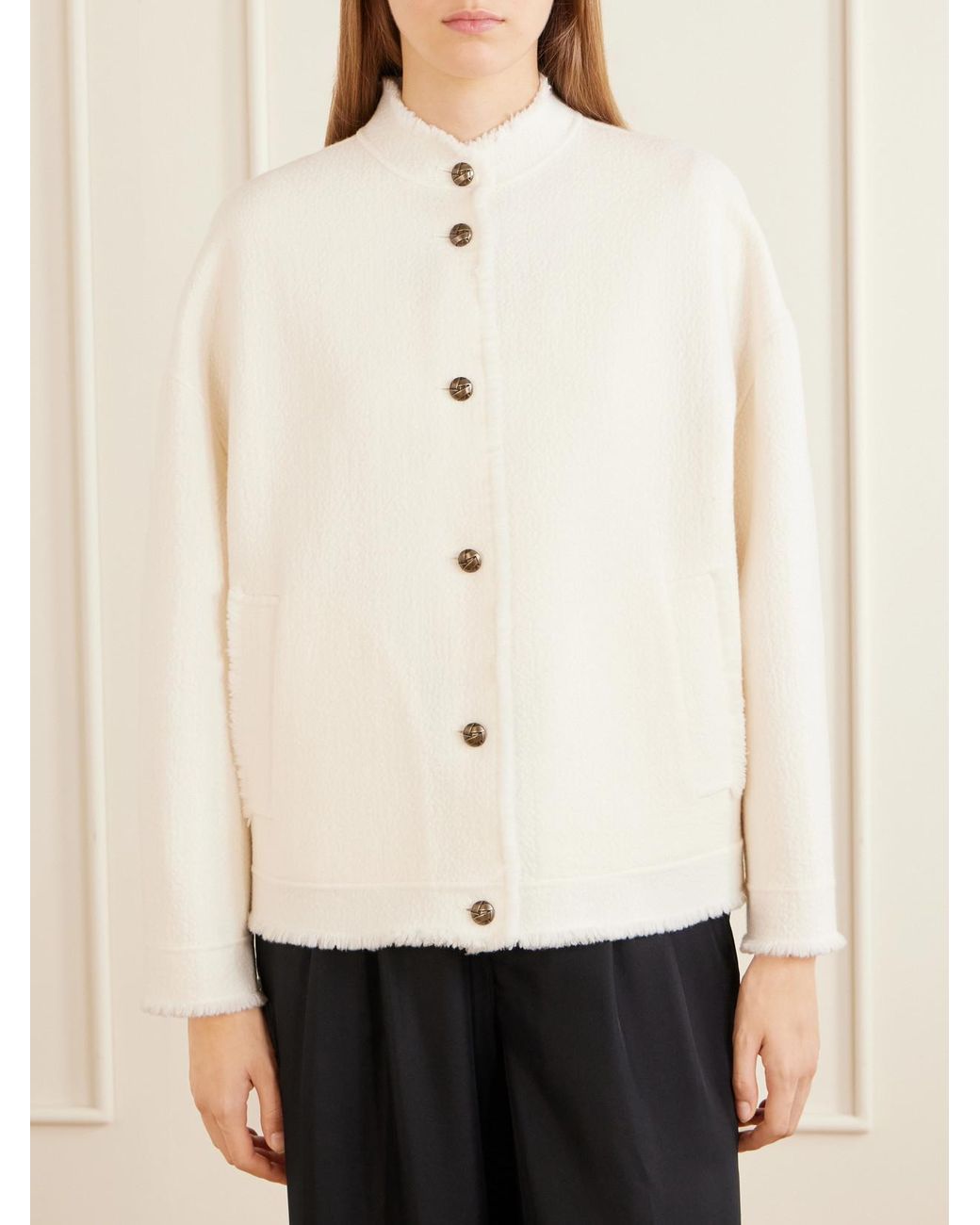 Max Mara Natural Palmizi Fringed Wool-Bouclé Jacket