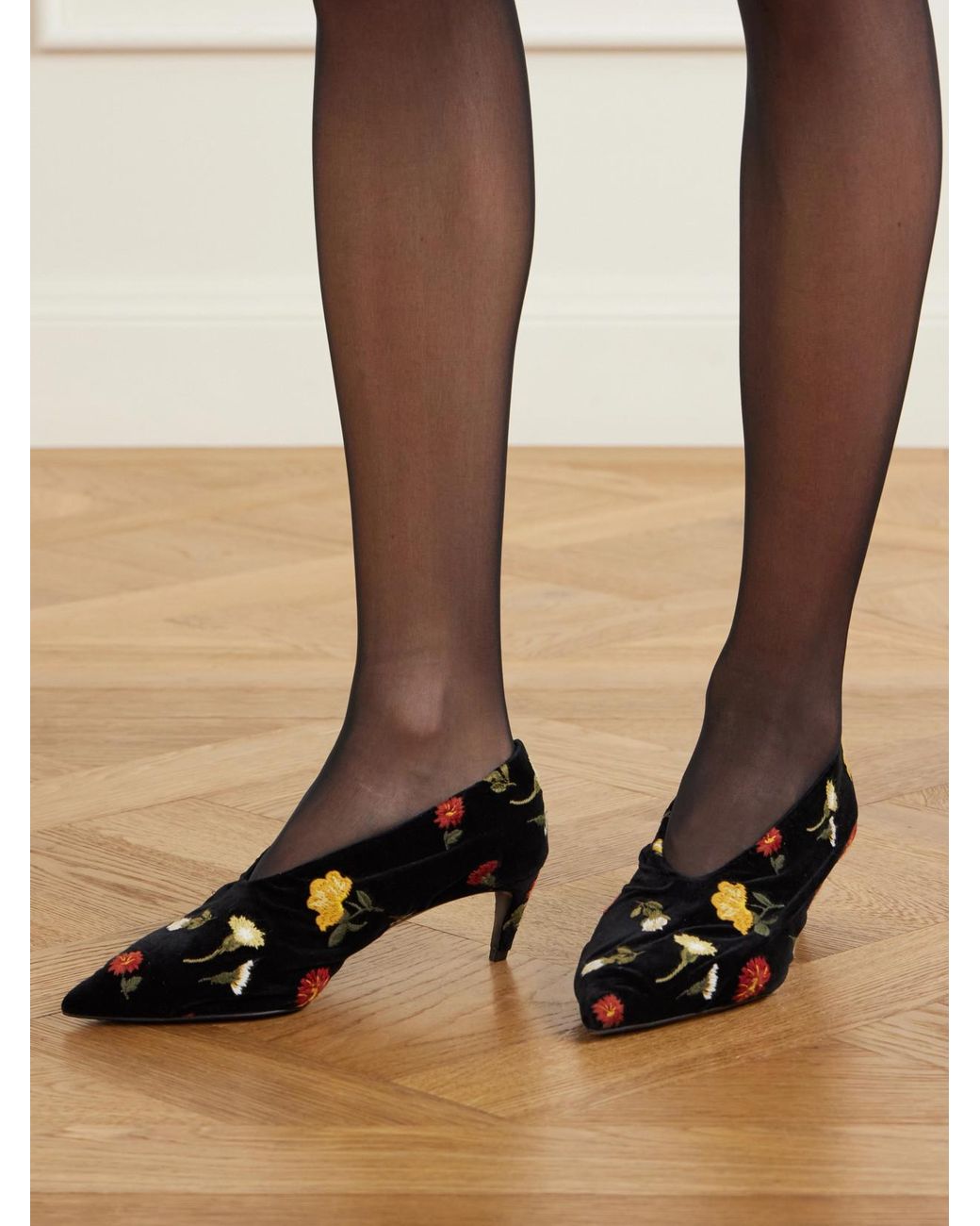 Khaite Black Miriam 50 Embroidered Velvet Pumps