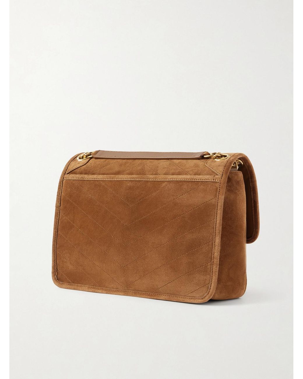 Saint Laurent Brown Niki Cassandre-Embellished Suede Shoulder Bag