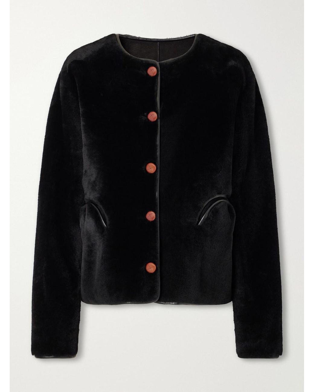 Blazé Milano Black Tatoosh Leather-Trimmed Shearling Jacket