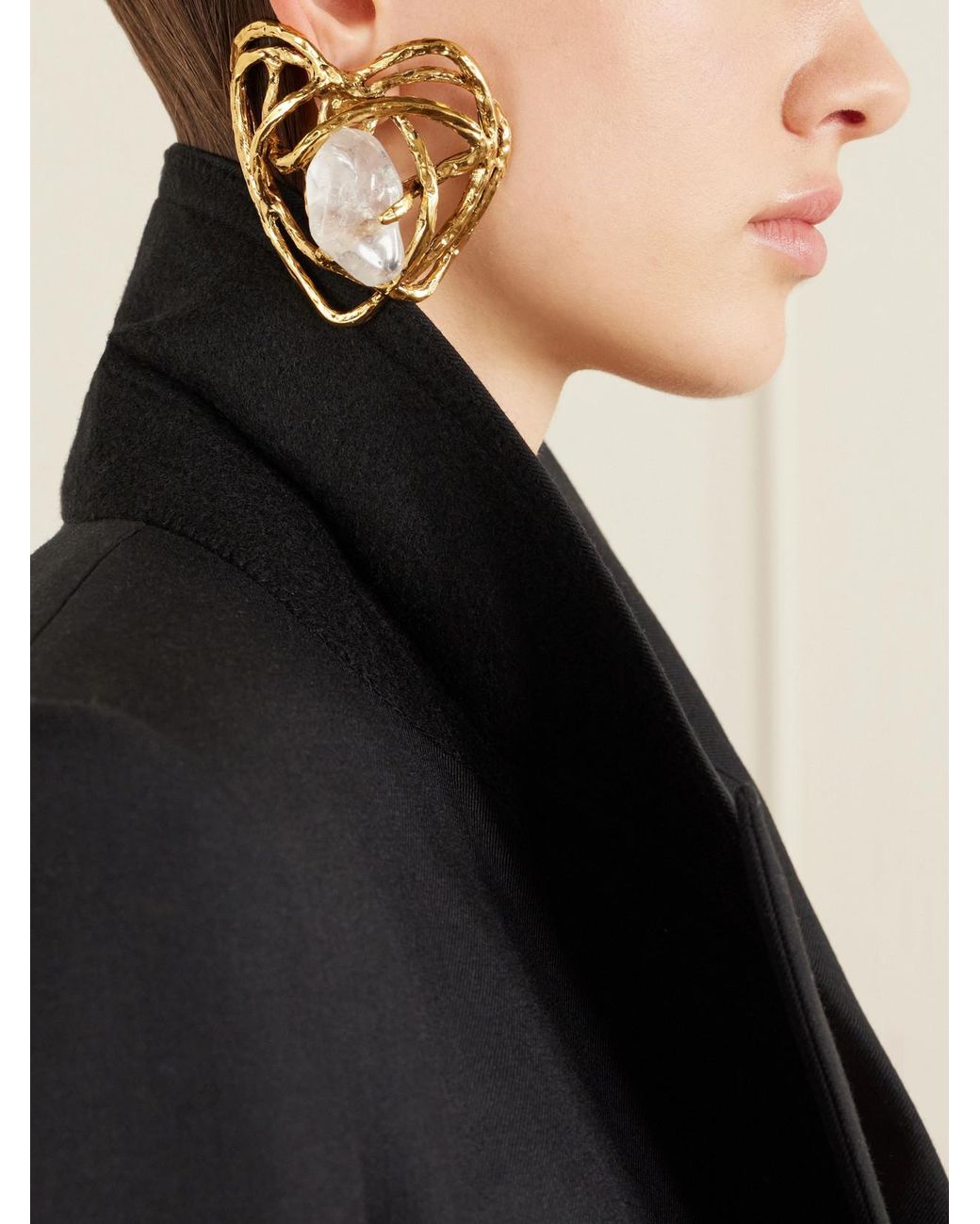 Saint Laurent Metallic Bo Coeur-Tone Quartz Earrings