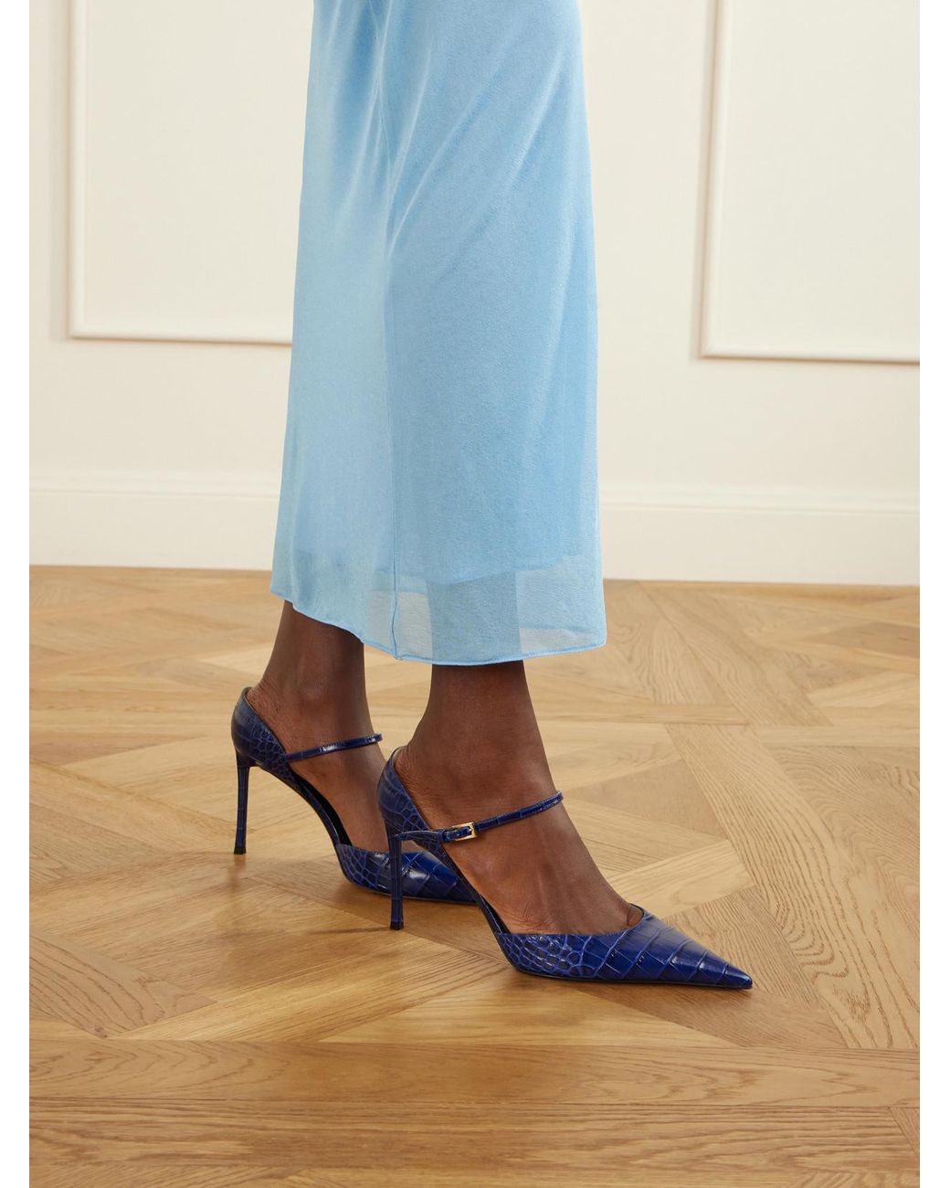 Tom Ford Blue Vertigo 85 Croc-Embossed Leather Pumps