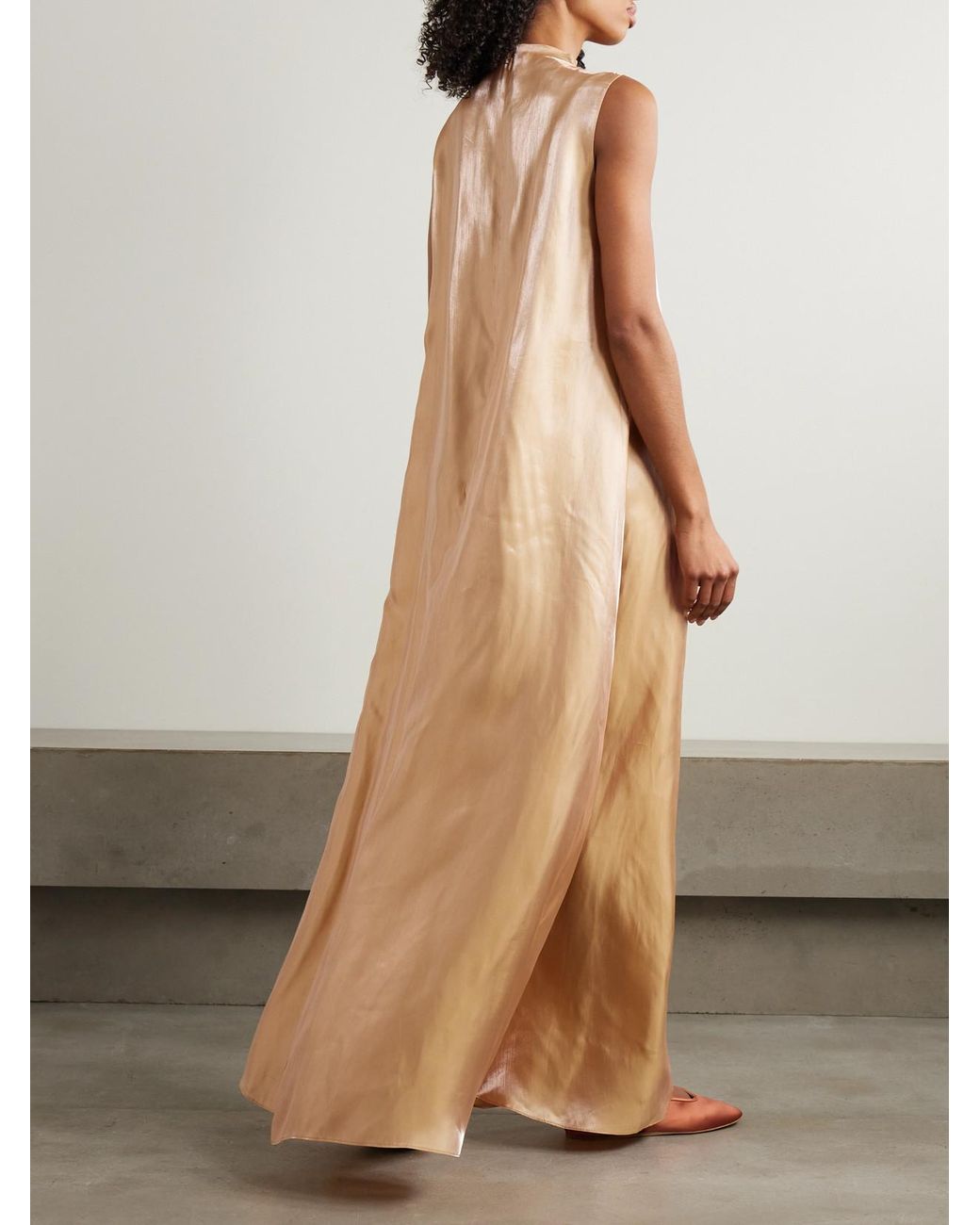 araya dress rose gold STAUD Metallic Organza Turtleneck Maxi in Natural LACE/MESH