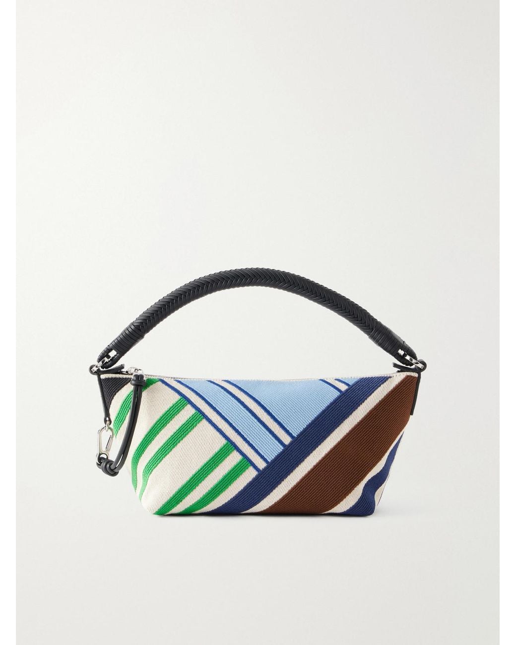 Loewe Blue Cala Bayadere Leather-Trimmed Paneled Striped Canvas Shoulder Bag