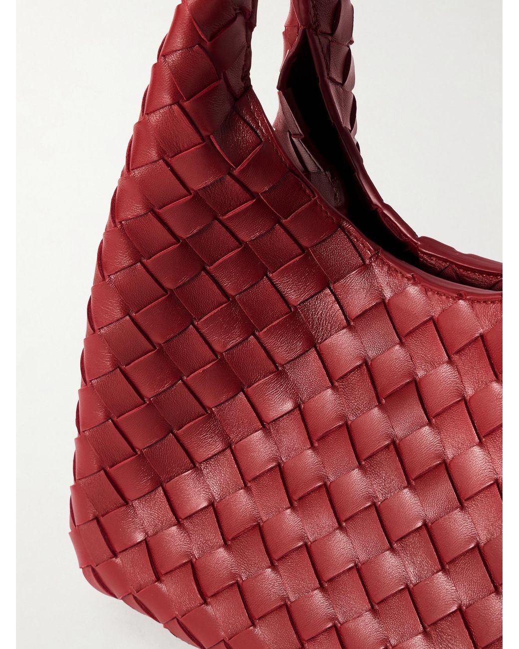 Bottega Veneta Red Campana Small Intrecciato Leather Shoulder Bag