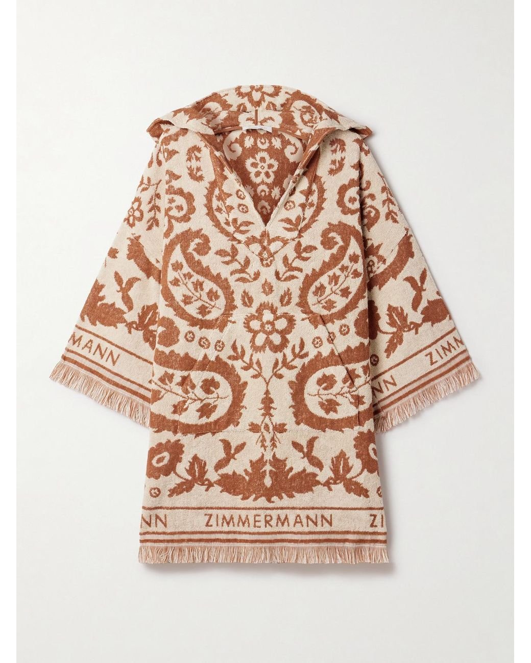 【Zimmermann】Wylie hooded frayed cotton-terry mini dress Zimmermann Wylie Hooded Frayed Cotton-Terry Jacquard Mini