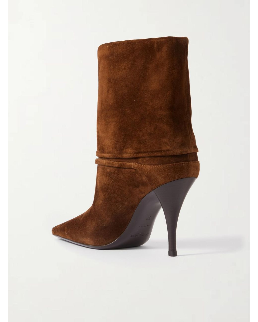 Saint Laurent Brown Niki Cassandre-Embellished Suede Ankle Boots