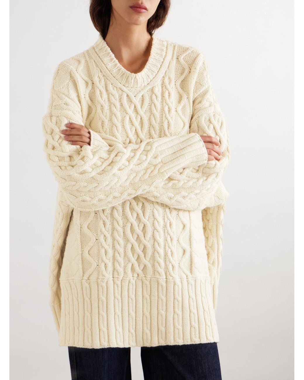 Bottega Veneta Natural Oversized Cable-Knit Wool Sweater