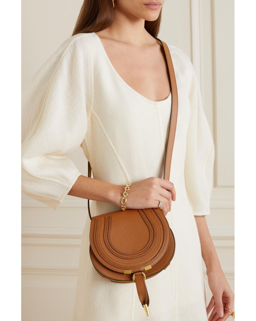 Chloé Brown Marcie Mini Textured-Leather Shoulder Bag