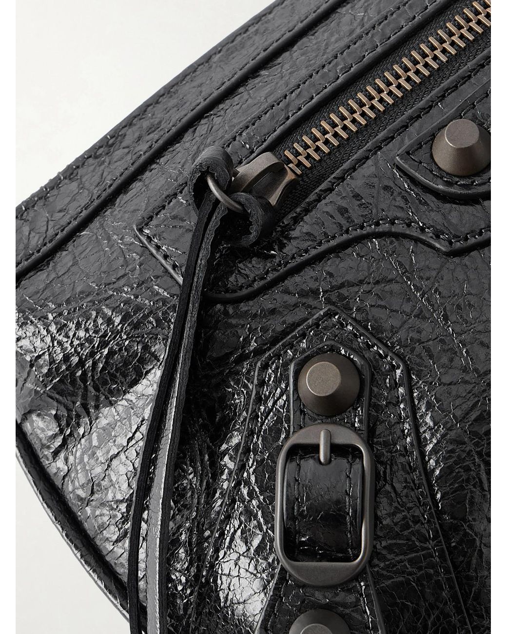 Balenciaga Black Le City Pouch On A Strap Embellished Crinkled-Leather Shoulder Bag