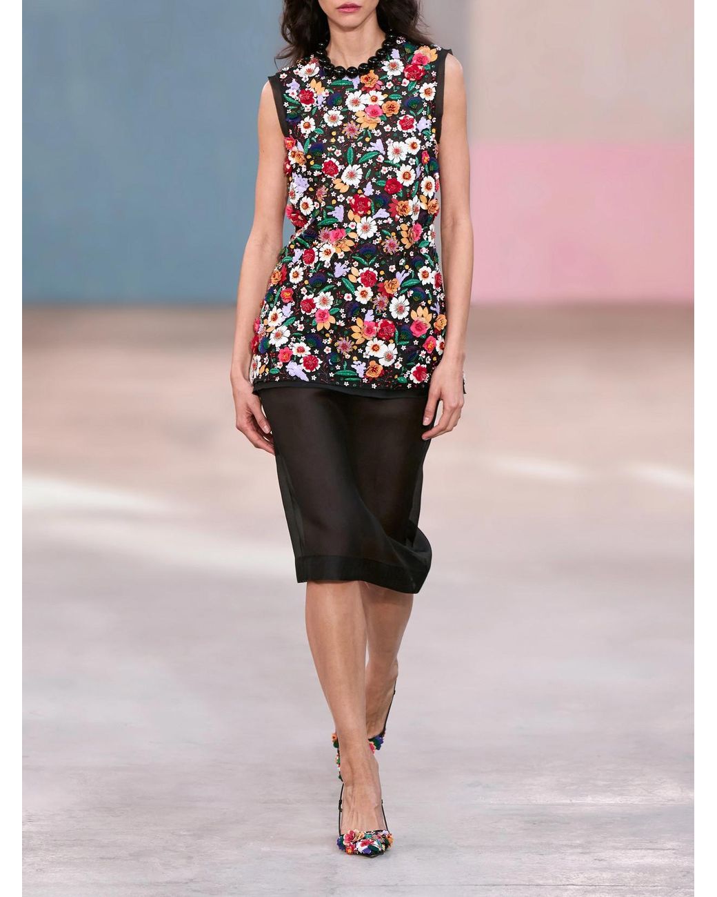 Carolina Herrera Black Silk-Organza Midi Skirt