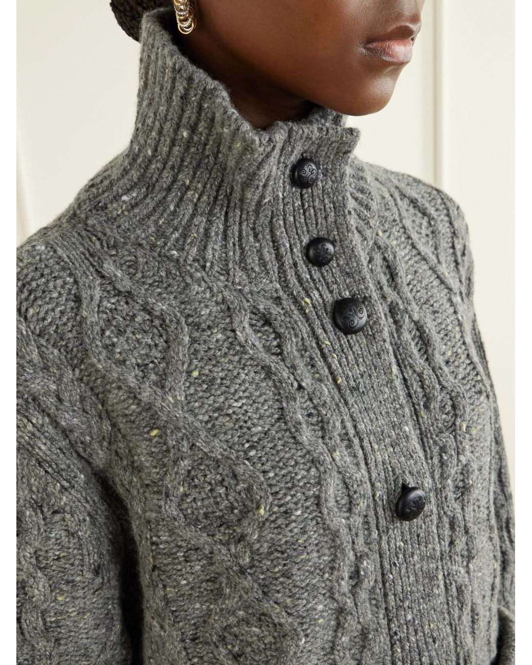 Blazé Milano Gray Elfe Joni Cable-Knit Wool-Blend Cardigan
