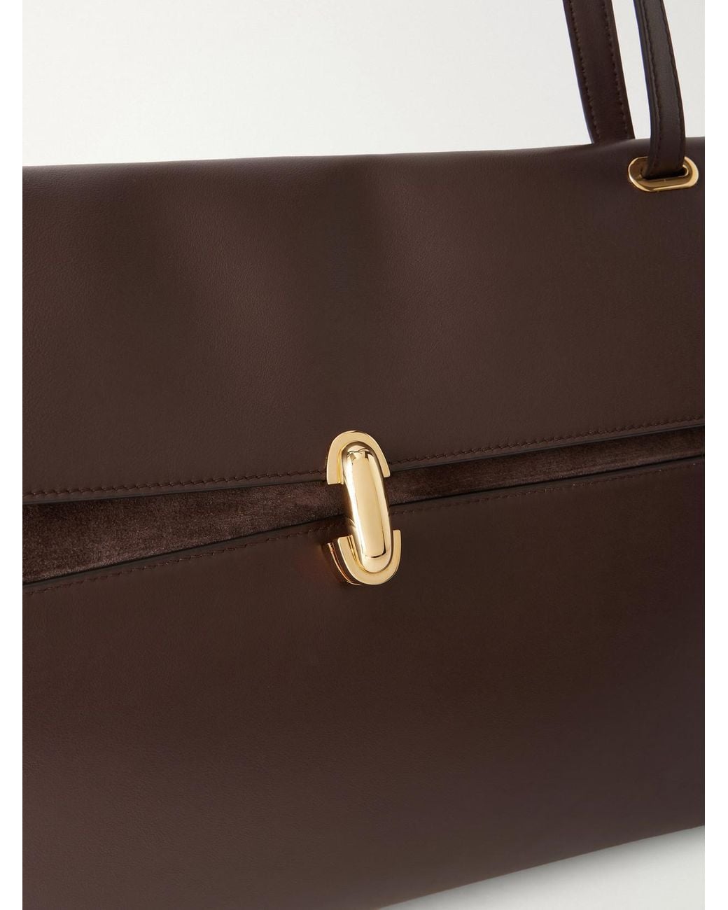 SAVETTE Brown Trapeze Leather-Trimmed Suede Shoulder Bag