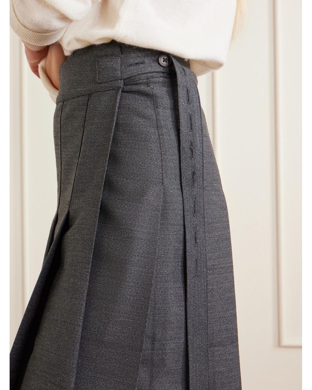 Rohe Blue Pleated Wool-Blend Midi Skirt