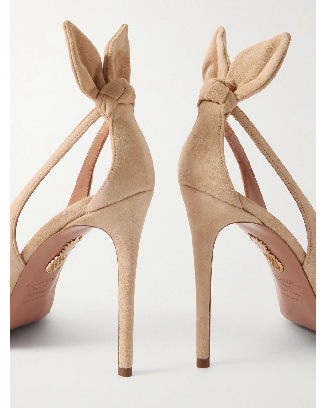 Aquazzura Natural Bow Tie 85 Suede Pumps