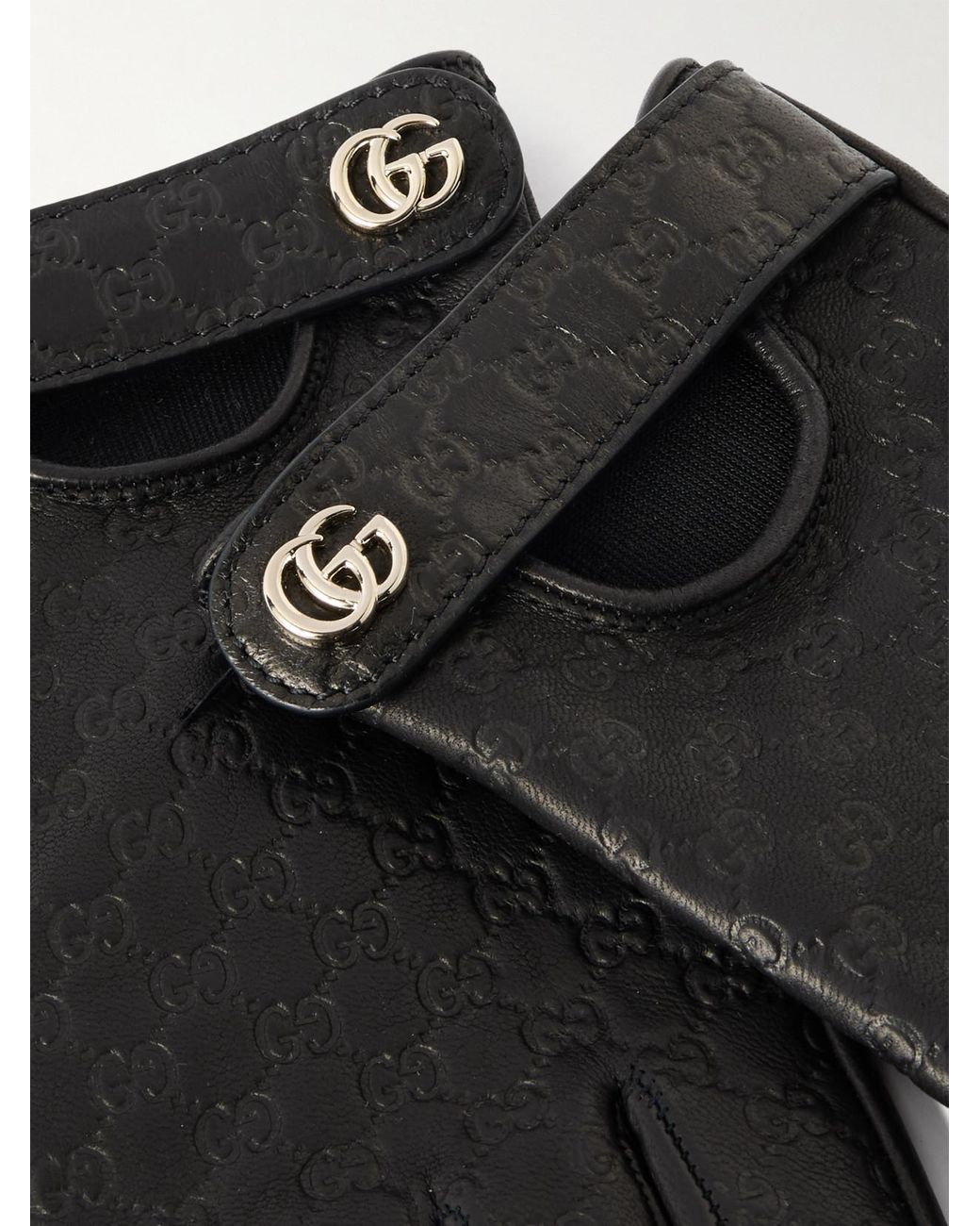 Gucci Black Debossed Leather Gloves