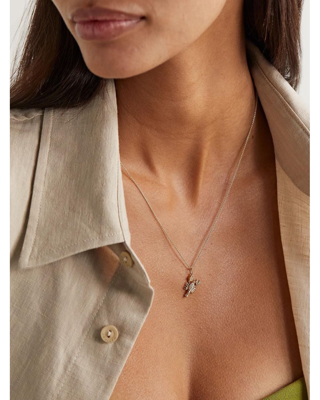 Sydney Evan Natural Lobster 14-Karat Diamond Necklace