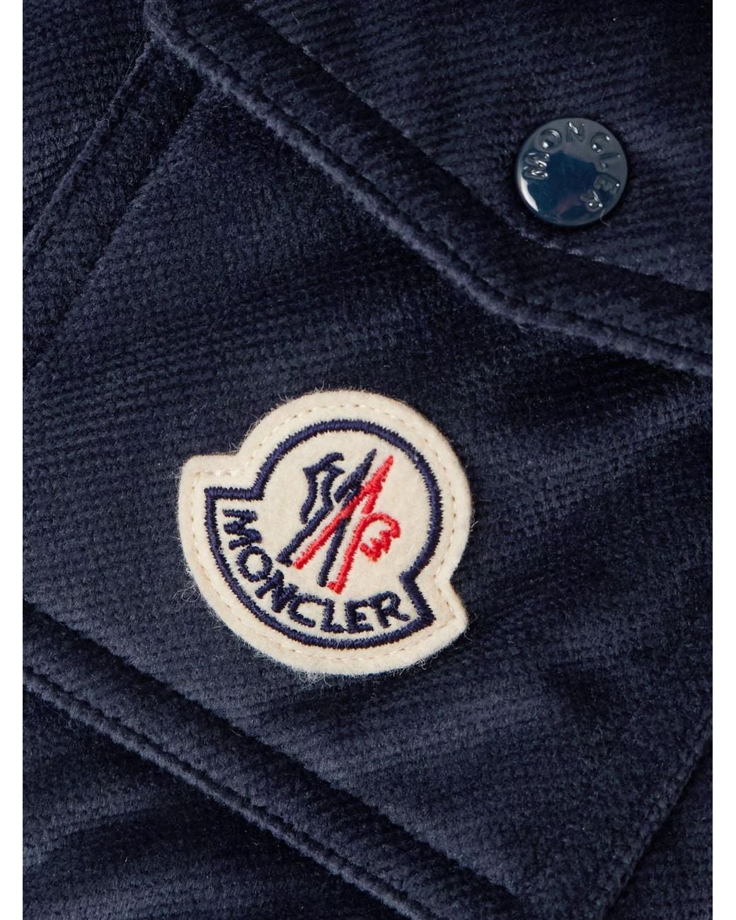 Moncler Blue Barante Quilted Velour Hooded Down Jacket