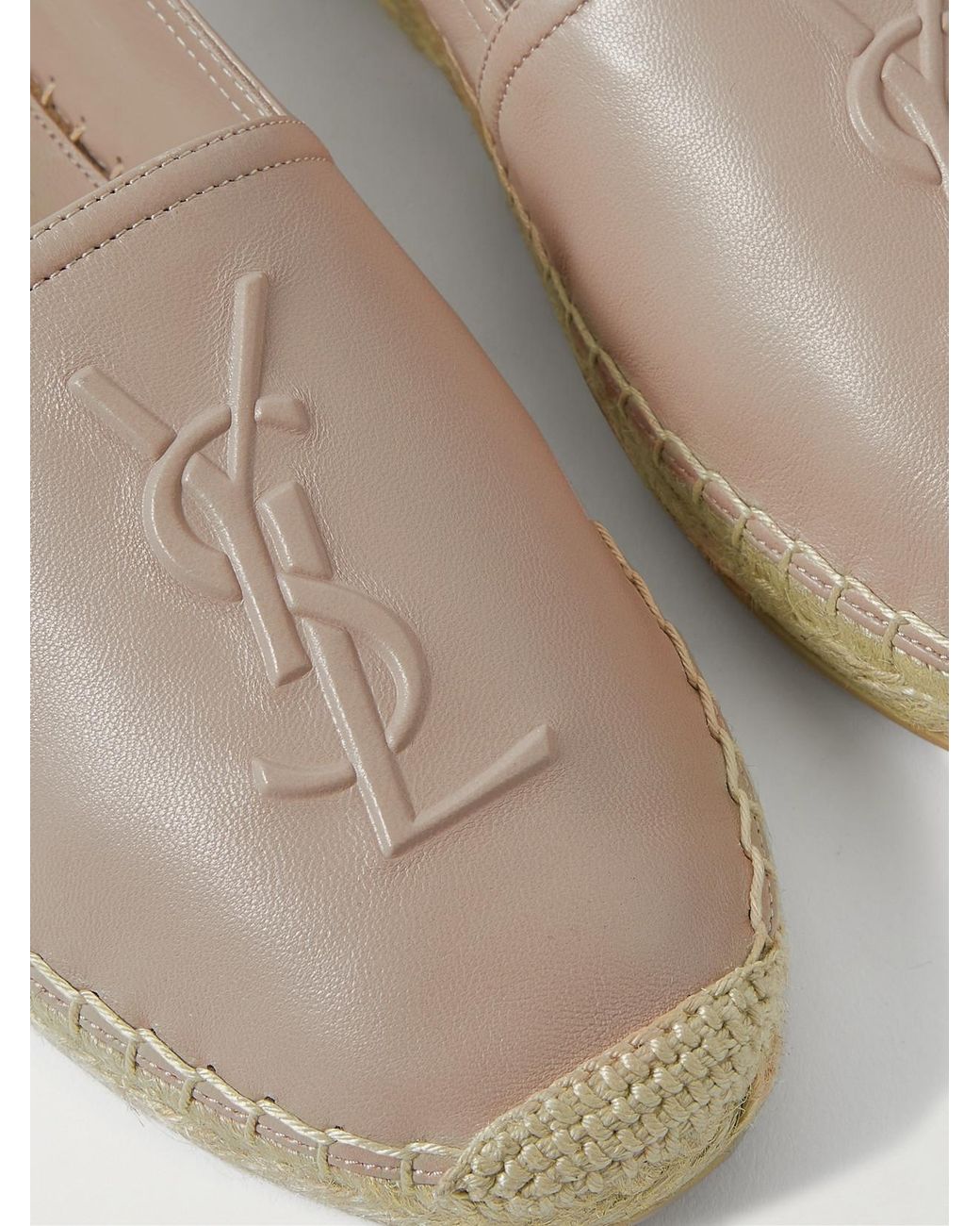Saint Laurent White Logo-Embossed Leather Espadrilles