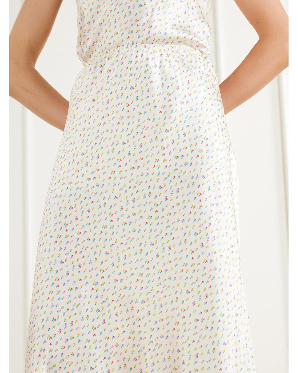 Rabanne White Floral-Print Lace-Trimmed Silk-Satin Midi Skirt