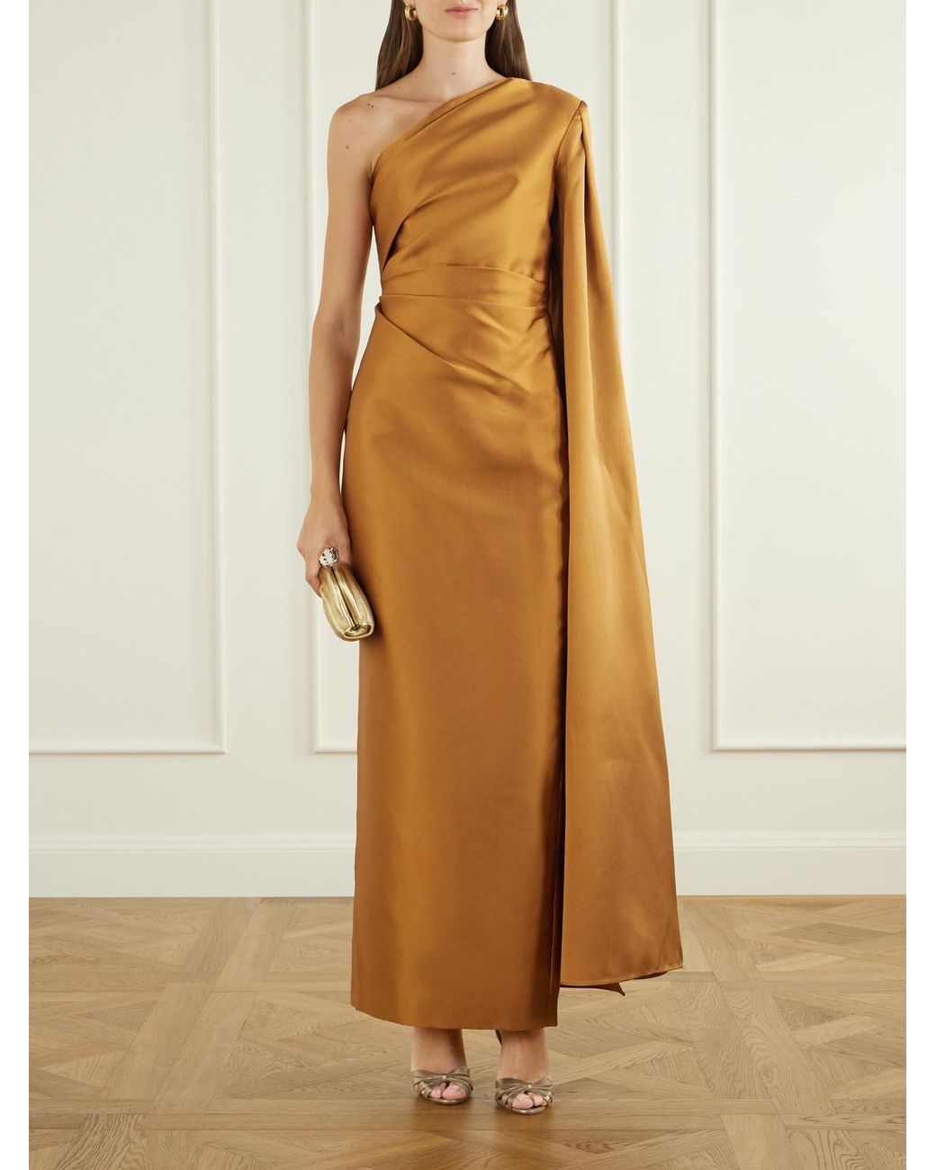 Solace London Yellow Veya One-Shoulder Twill Gown