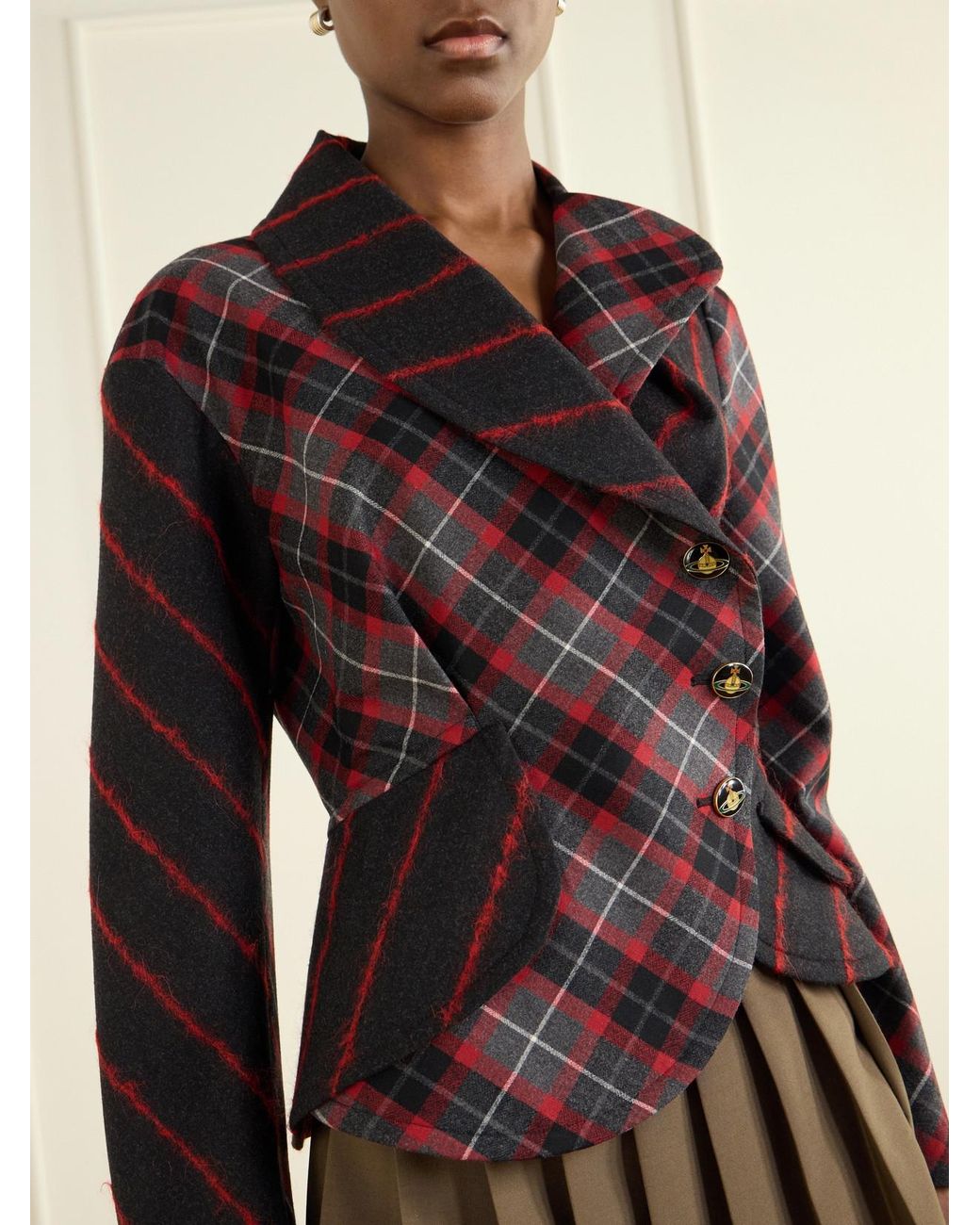 Vivienne Westwood Black Stormy Checked Asymmetric Wool-Blend Blazer