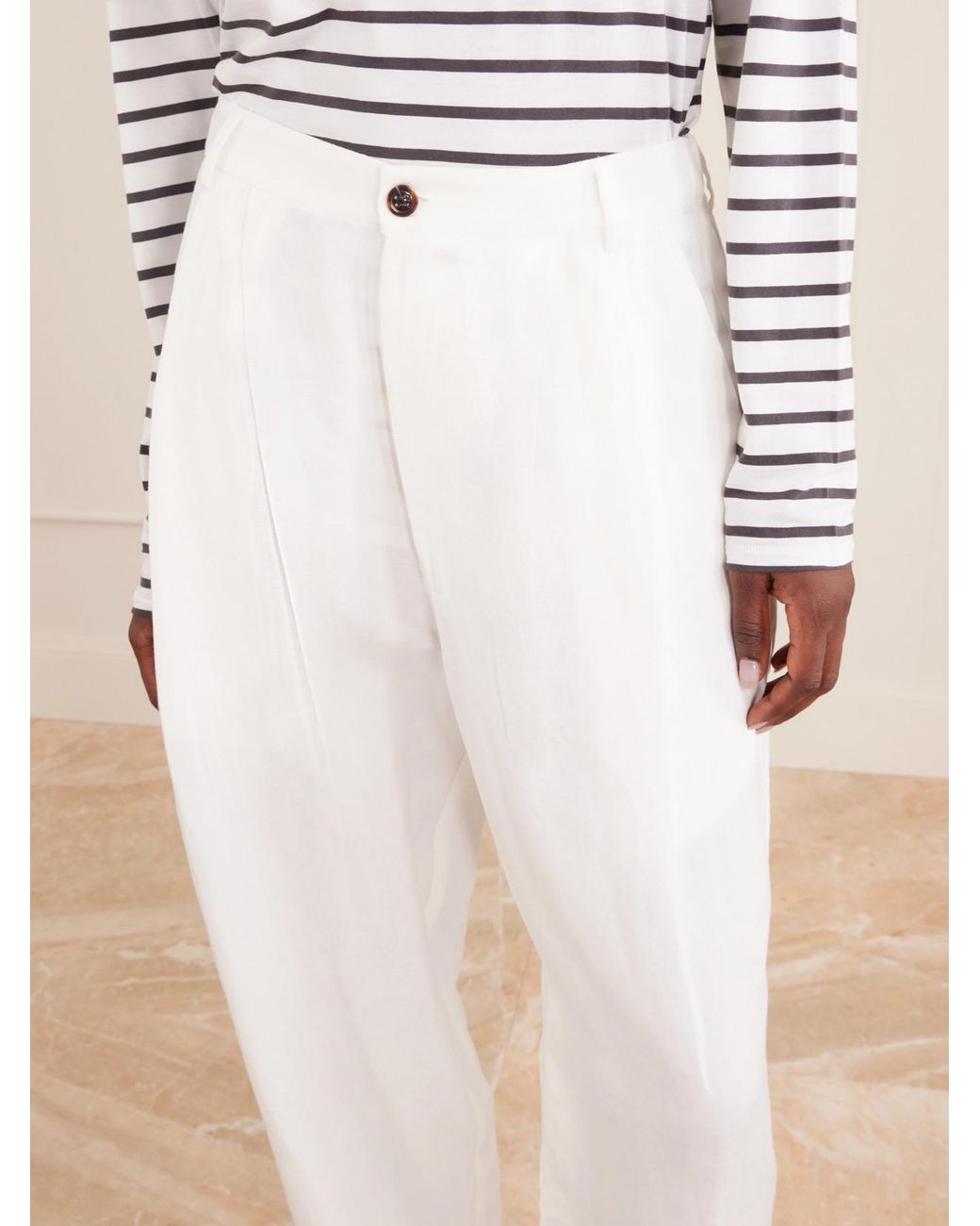 Jamie Haller White Tapered Linen-Blend Pants