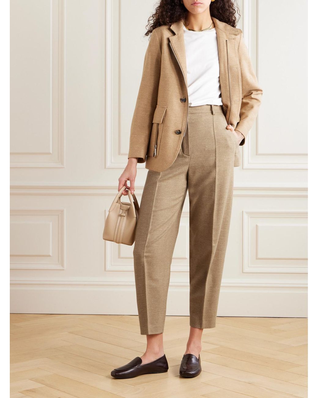 Loro Piana Natural Dan Pleated Wool, Cashmere And Linen-Blend Tapered Pants