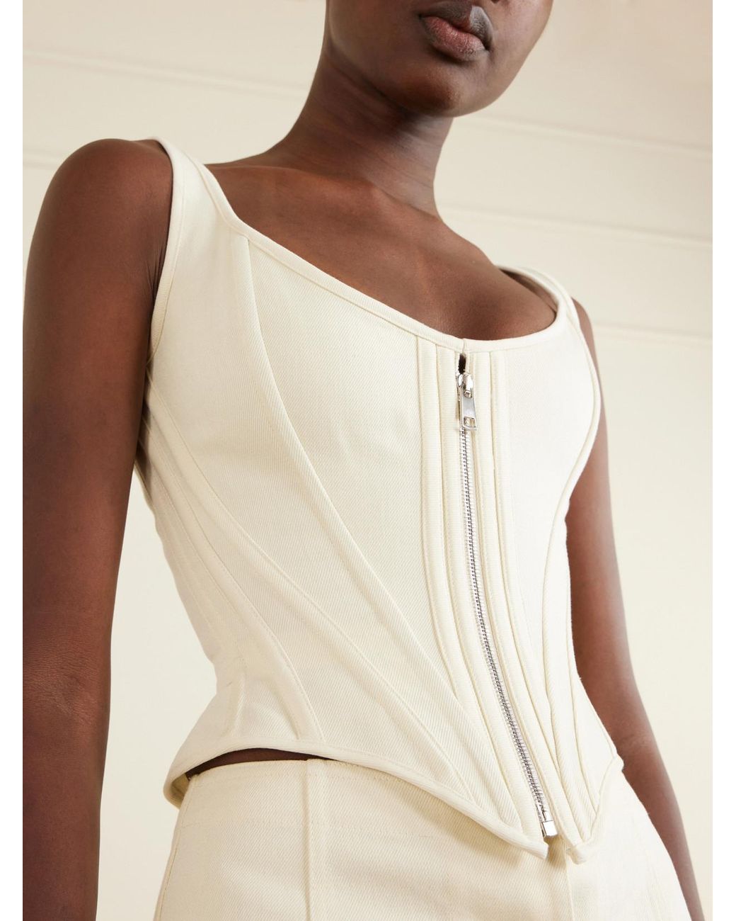 Wiederhoeft White Zip Denim Corset Top