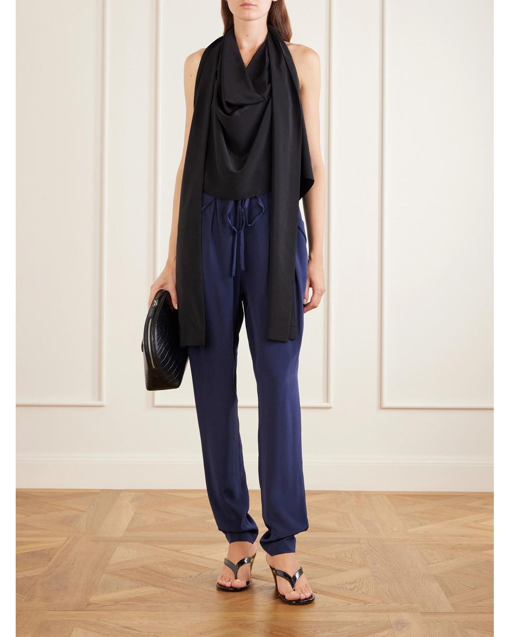 Sharon Wauchob Black Tie-Detailed Silk Tank