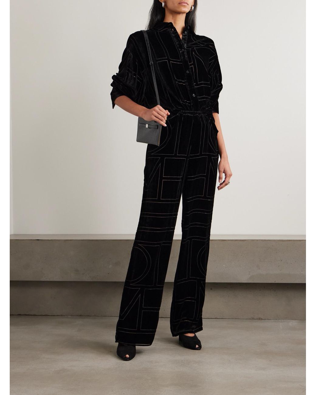 Totême Black Devoré-Velvet Wide-Leg Pants
