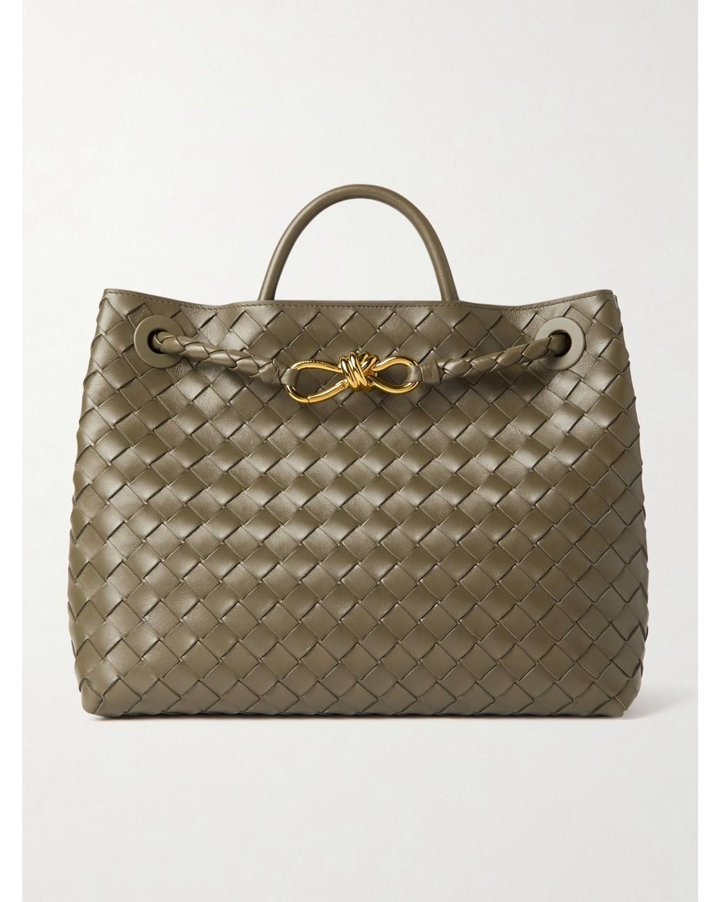 Bottega Veneta Green Andiamo Medium Intrecciato Leather Top-Handle Bag