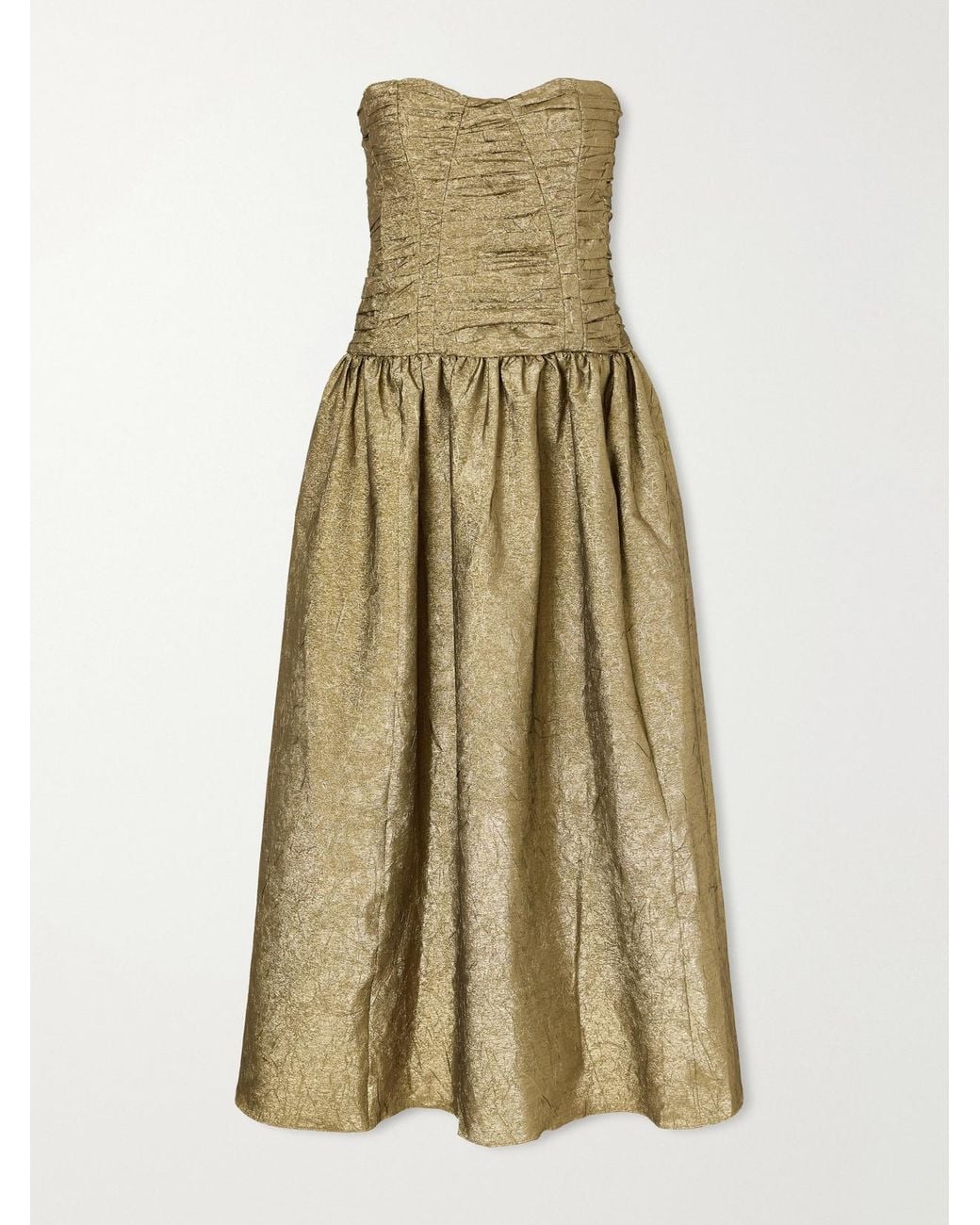 Ulla Johnson Natural Lumina Strapless Gathered Crinkled Taffeta Midi Dress