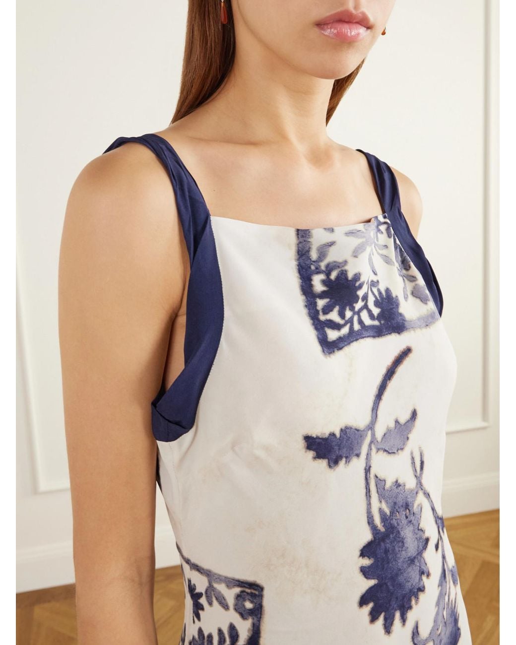 Sir White Phillipa Twist-Detailed Floral-Print Satin Maxi Dress