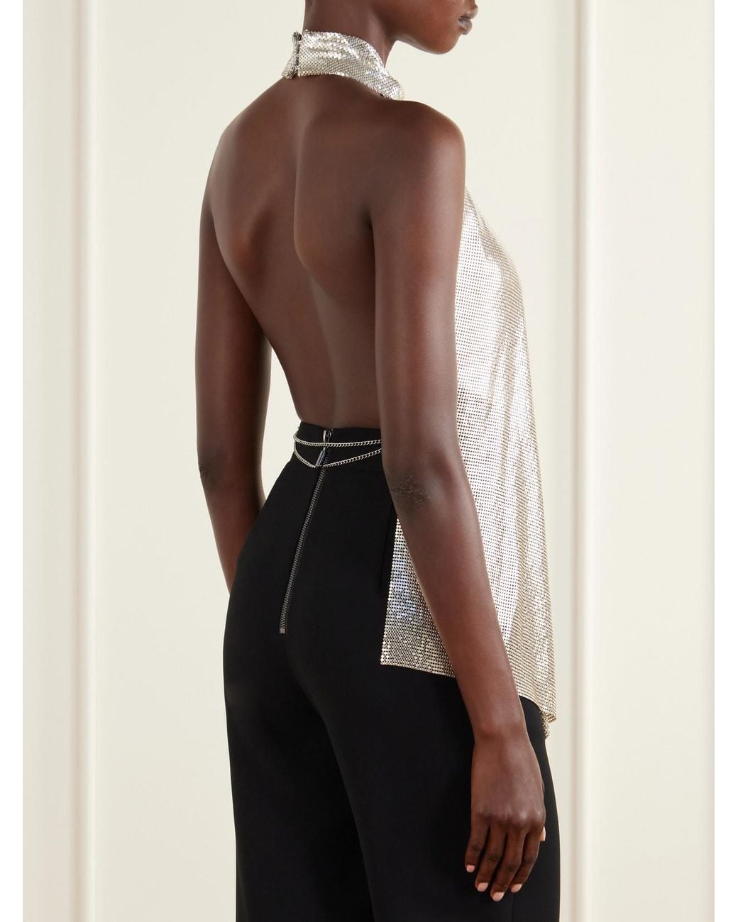 Stella McCartney White Open-Back Chainmail Halterneck Blouse