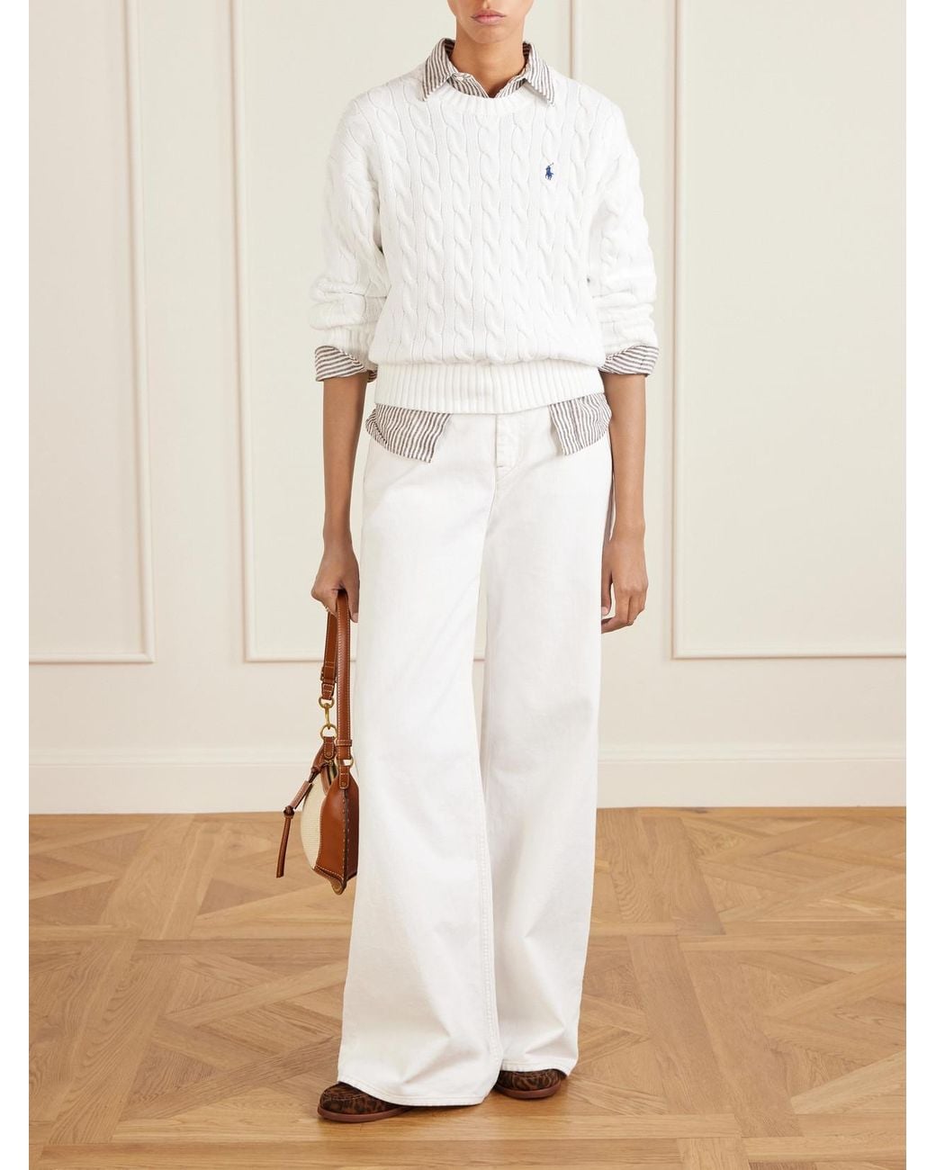 Polo Ralph Lauren White Cable-Knit Cotton Sweater