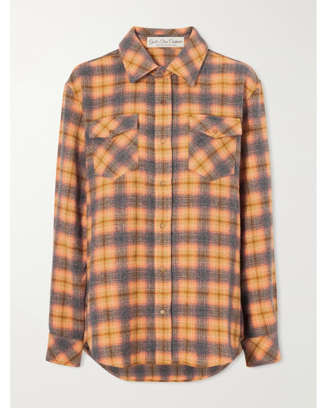 God's True Cashmere Orange Checked Cashmere Shirt