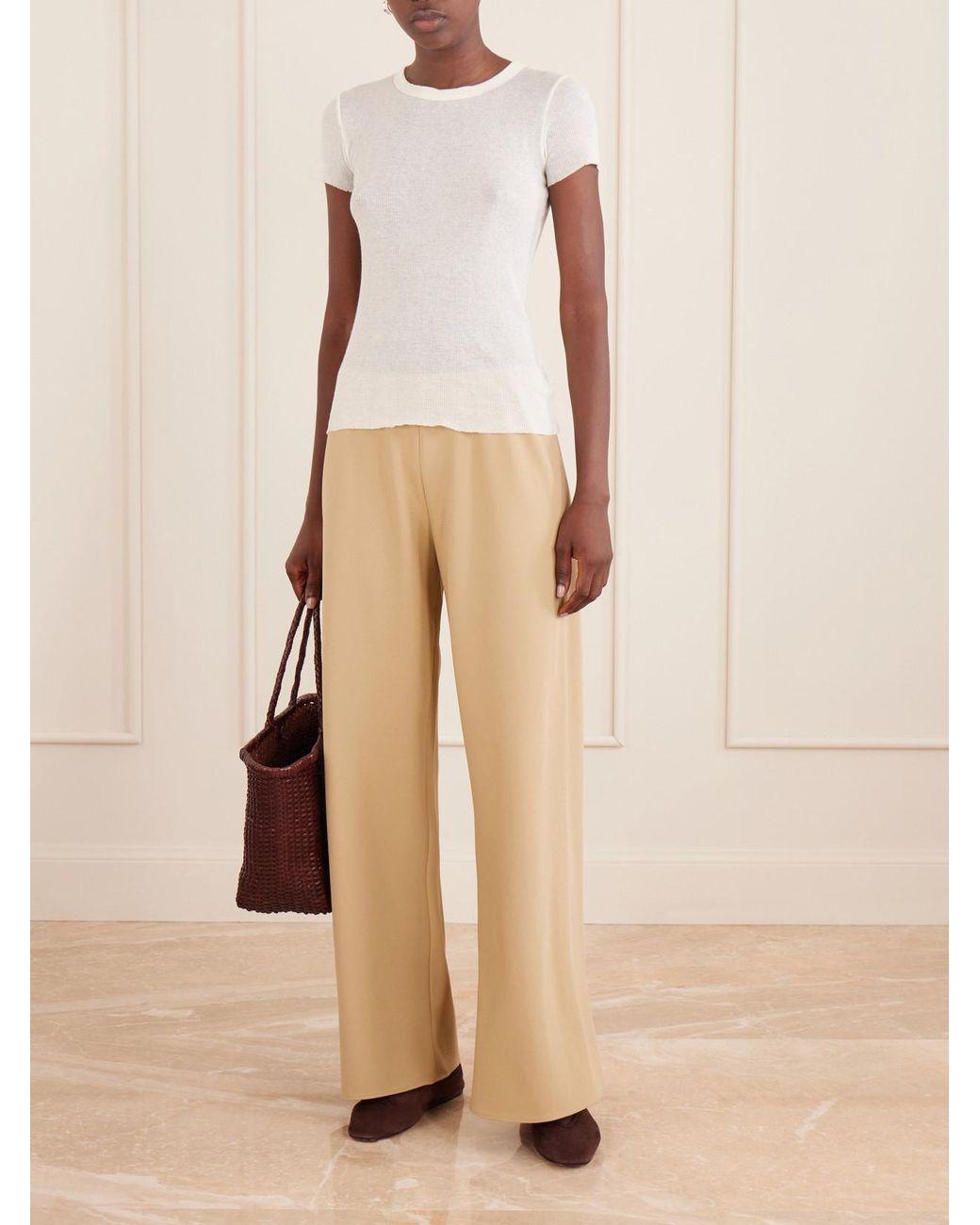James Perse White Ribbed Cotton And Cashmere-Blend T-Shirt