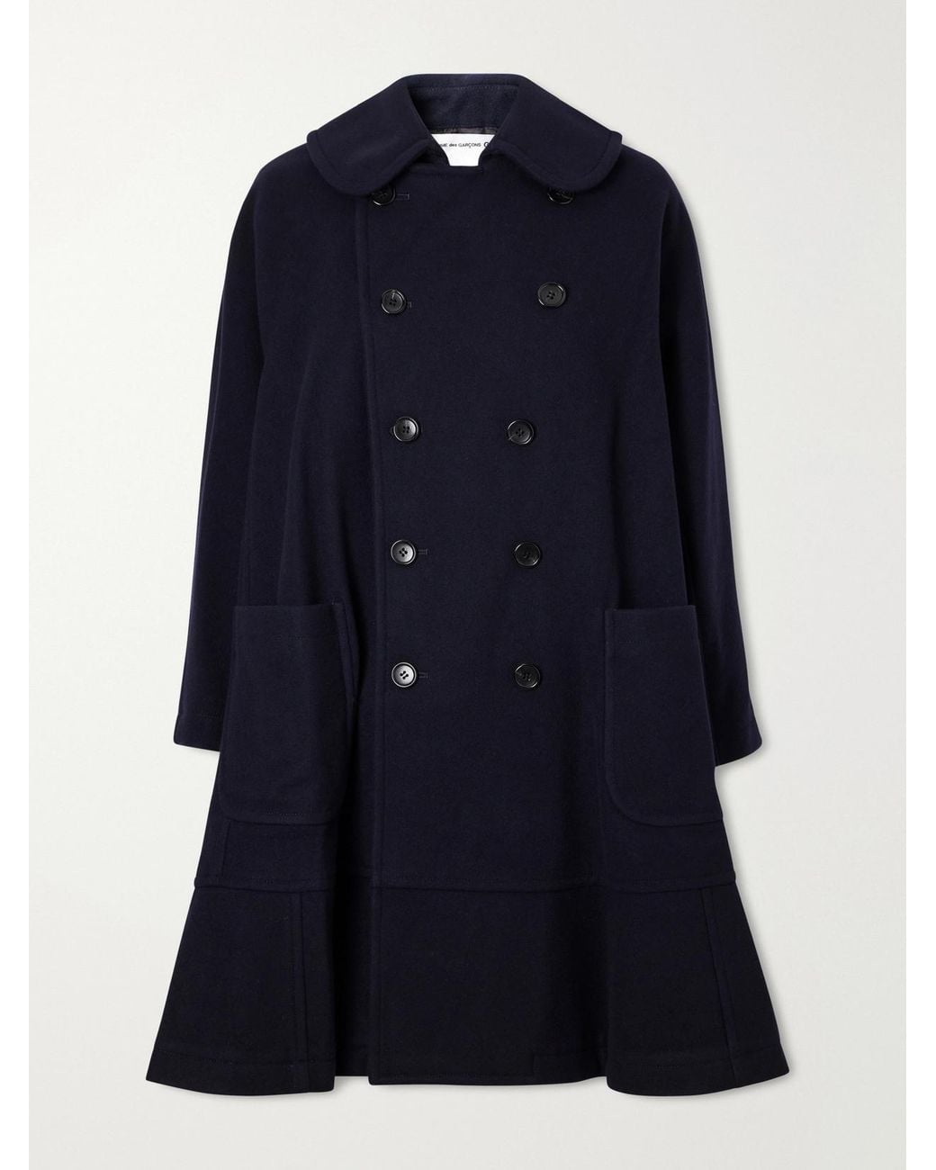 Comme des Garçons Blue Double-Breasted Melton Wool-Blend Felt Coat
