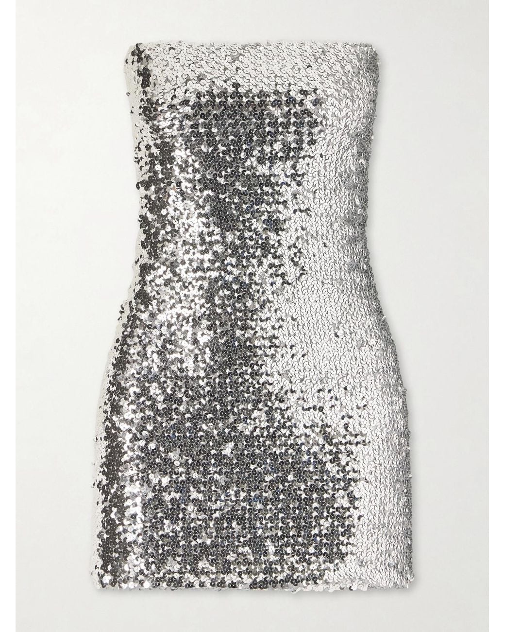 Gucci Gray Strapless Sequined Mesh Mini Dress