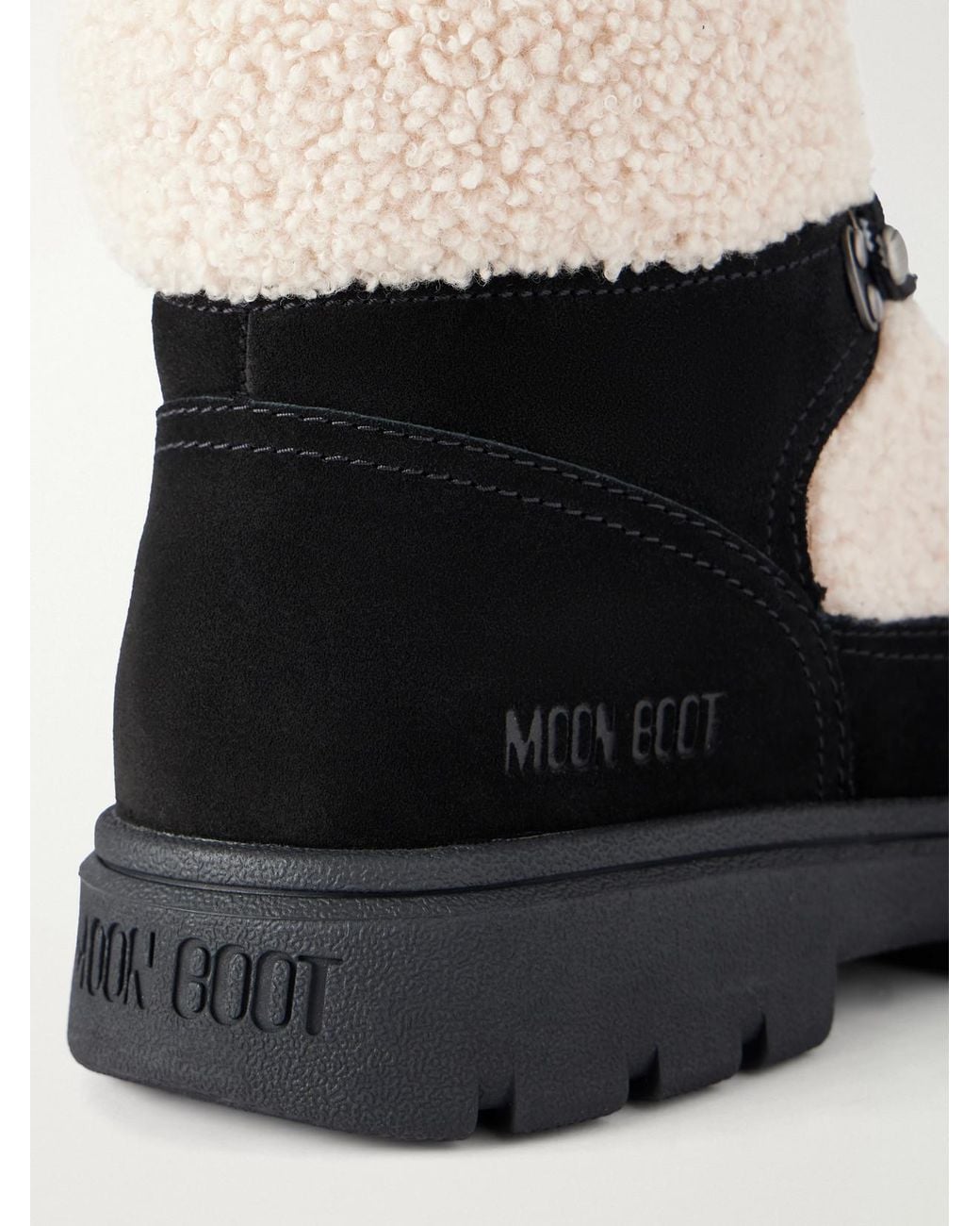 Moon Boot Black Combat Fleece-Trimmed Suede Ankle Boots