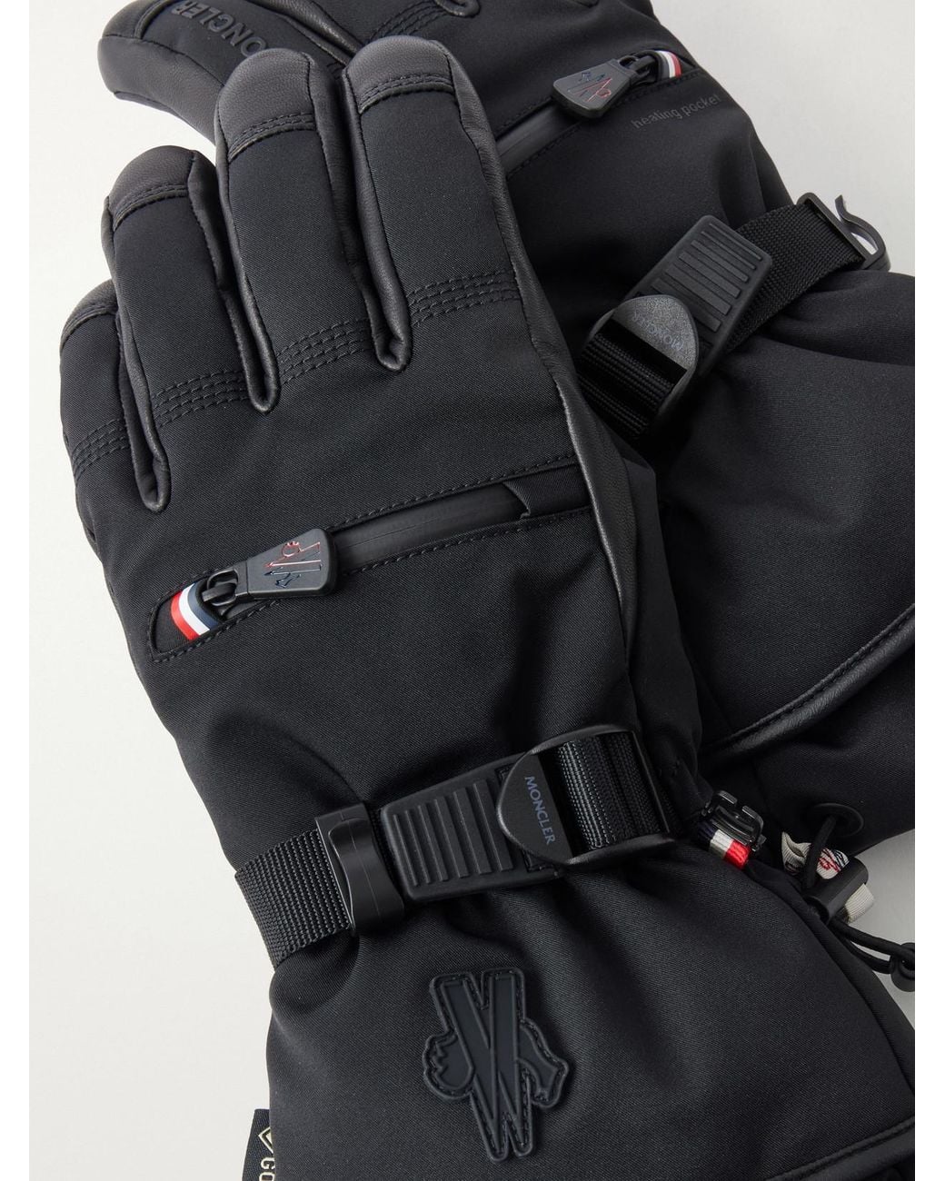 Moncler Black Leather-Trimmed Gore-Tex Ski Gloves
