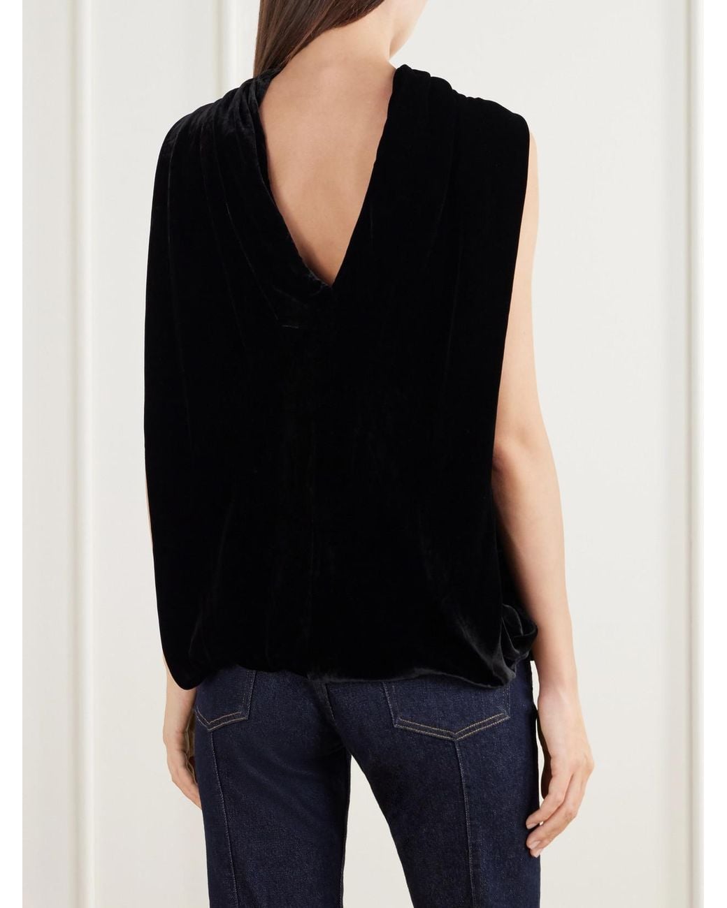 Jonathan Simkhai Black Scarlett Cape-Effect Draped Velvet Blouse