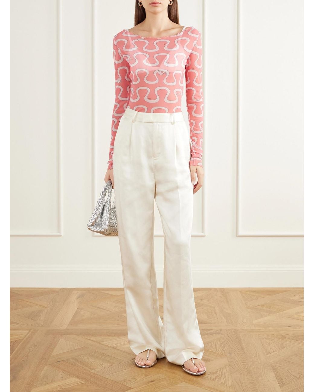 Emilio Pucci Pink Printed Stretch-Tulle Top